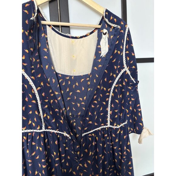 MODCLOTH Early Bird Dress Size L Bow Bib Button Retro Artsy Teacher Cottage - Picture 16 of 16